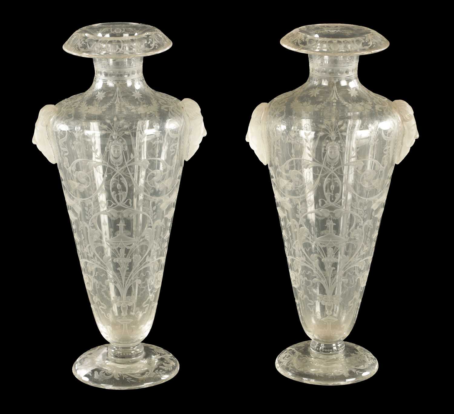 Lot 7 - A FINE PAIR OF 19TH CENTURY CLEAR BOHEMIAN GLASS VASES