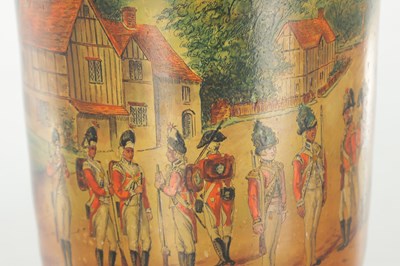 Lot 10 - A LATE 19TH CENTURY AMBER SODA GLASS VASE WITH ENAMELLED SCENE TO THE FRONT
