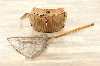 Lot 888 - A HARDY BROTHER LTD LANDING NET AND WICKER FISHERMANS CREEL