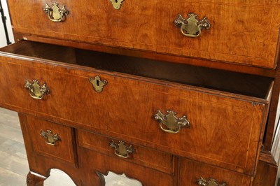 Lot 1307 - A QUEEN ANNE FIGURED WALNUT CHEST OF STAND