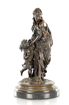 Lot 564 - ATT. TO CLODION. A 19TH CENTURY FRENCH FIGURAL BRONZE OF DIANNA WITH CHILD