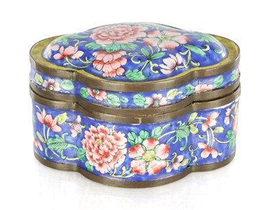 Lot 1692 - A 20TH CENTURY CHINESE CLOISONNE ENAMEL SHAPED LIDDED BOX