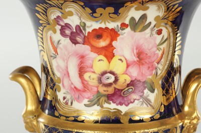 Lot 18 - A PAIR OF ROYAL DERBY CERAMIC URN SHAPED VASES