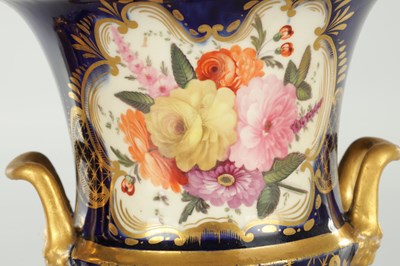 Lot 18 - A PAIR OF ROYAL DERBY CERAMIC URN SHAPED VASES