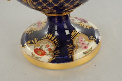 Lot 18 - A PAIR OF ROYAL DERBY CERAMIC URN SHAPED VASES