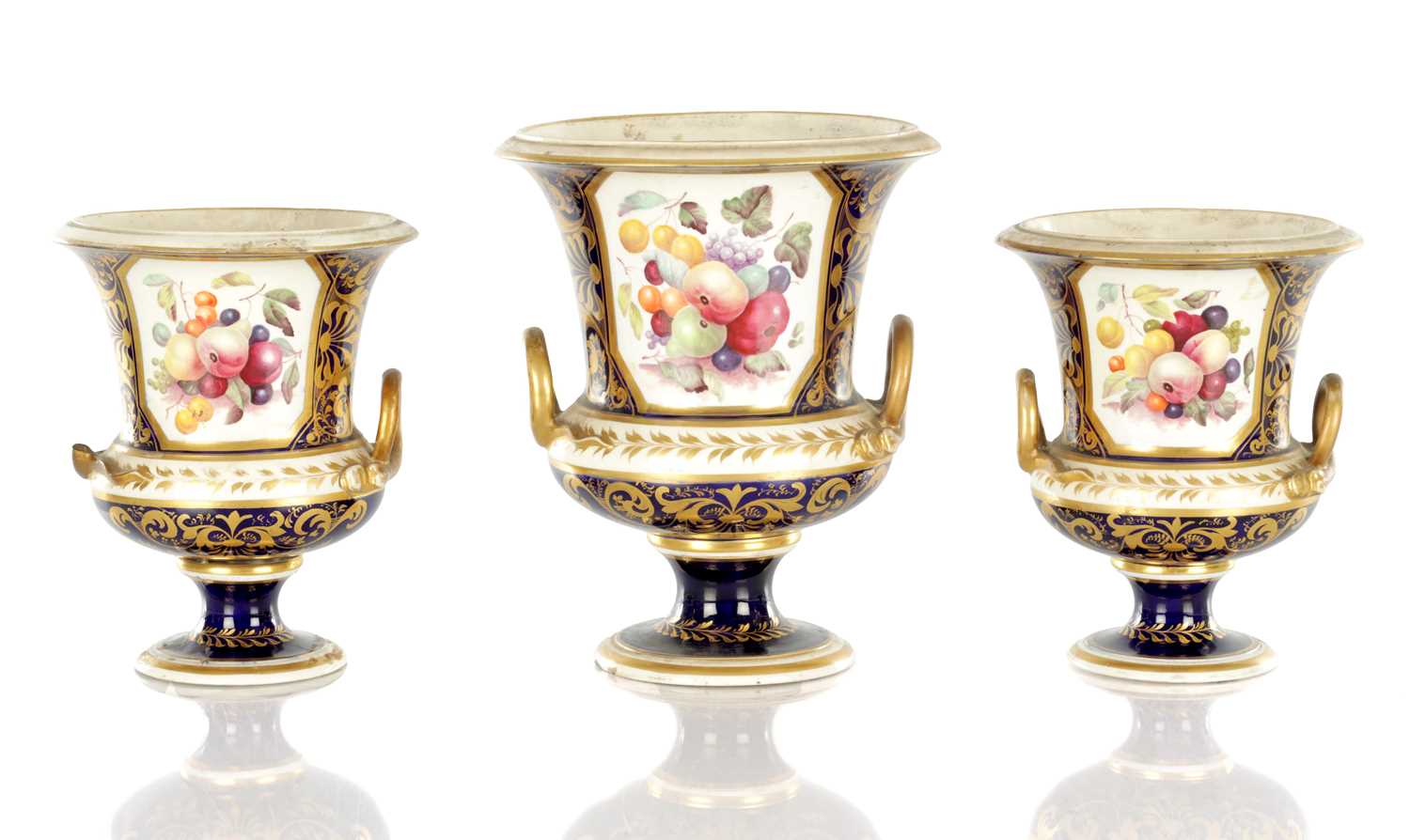 Lot 1681 - A SET OF THREE 19TH CENTURY ROYAL DERBY CERAMIC VASE GARNITURE