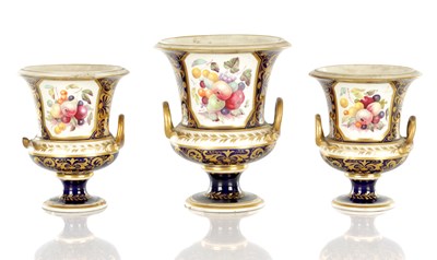 Lot 1681 - A SET OF THREE 19TH CENTURY ROYAL DERBY CERAMIC VASE GARNITURE