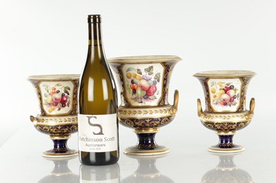 Lot 1681 - A SET OF THREE 19TH CENTURY ROYAL DERBY CERAMIC VASE GARNITURE