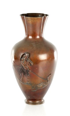 Lot 62 - A LARGE JAPANESE MEIJI PERIOD BULBOUS RELIEF MODELLED VASE