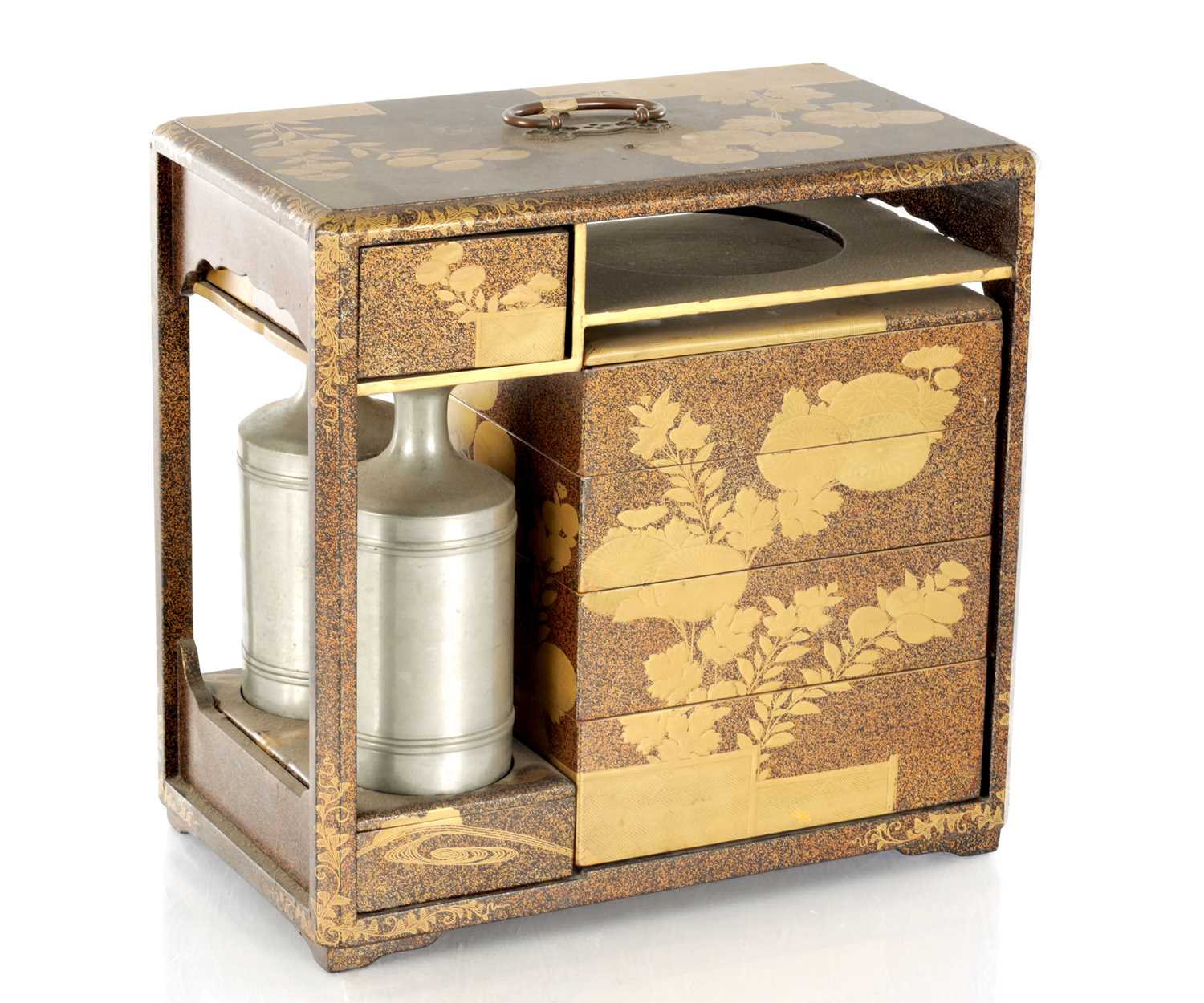 Lot 483 - A JAPANESE MEIJI PERIOD LACQUERWORK JUBAKO PICNIC SET