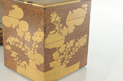 Lot 483 - A JAPANESE MEIJI PERIOD LACQUERWORK JUBAKO PICNIC SET