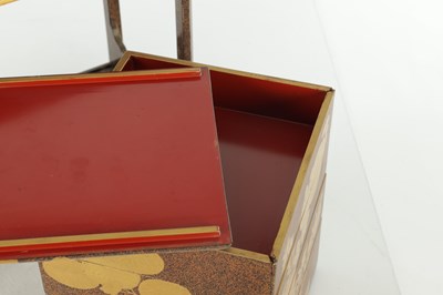 Lot 483 - A JAPANESE MEIJI PERIOD LACQUERWORK JUBAKO PICNIC SET