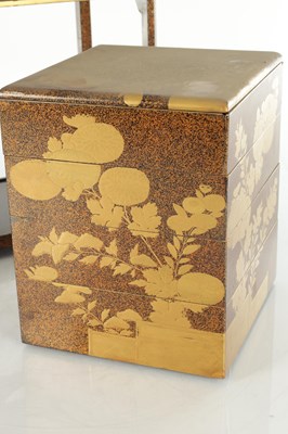 Lot 483 - A JAPANESE MEIJI PERIOD LACQUERWORK JUBAKO PICNIC SET