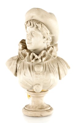 Lot 1166 - A 19TH CENTURY CARVED ALABASTER BUST OF A CIRCUS CLOWN