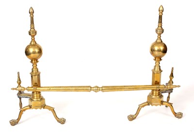 Lot 343 - A PAIR OF 19TH CENTURY BRASS FIRE DOGS of...