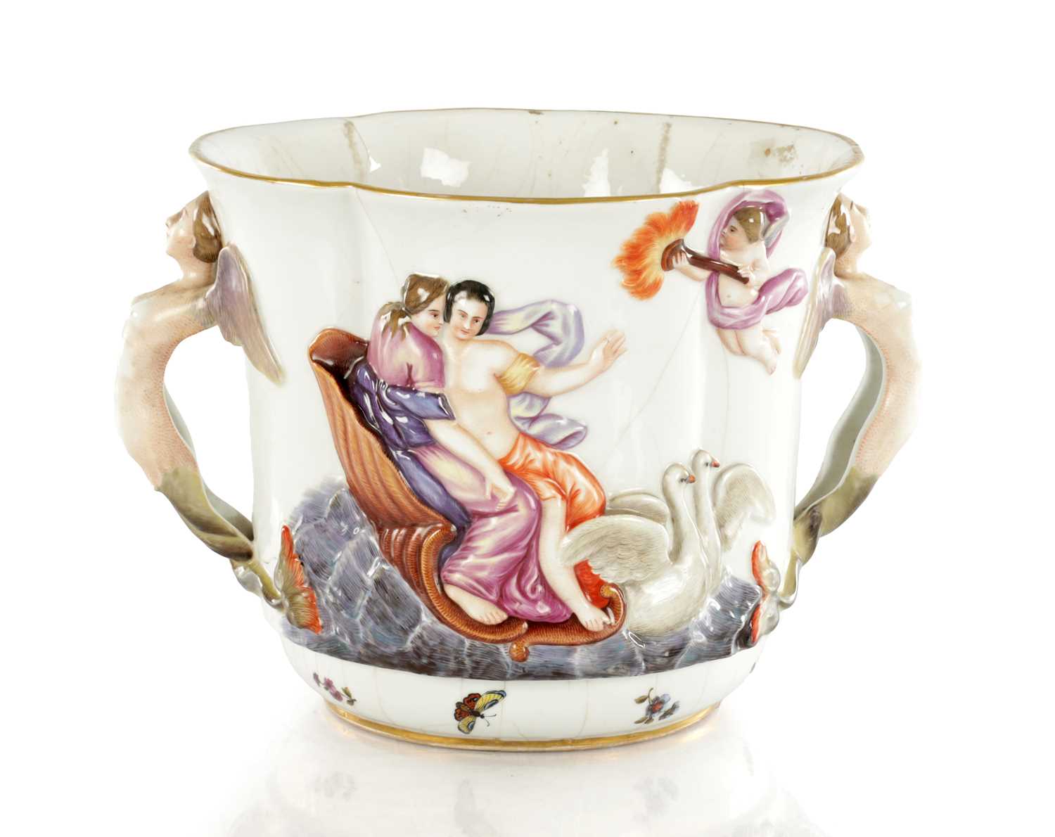 Lot 36 - A 19TH CENTURY CAPODIMONTE PORCELAIN JARDINIERE