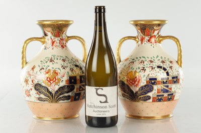 Lot 40 - A PAIR OF 19TH CENTURY COPELAND SPODE IMARI PATTERN CERAMIC ENGLISH BOTTLE VASES