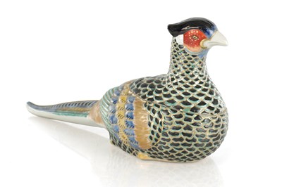 Lot 1730 - A JAPANESE MEIJI PERIOD KUTANI WARE INCENSE BURNER FORMED AS A PHEASANT