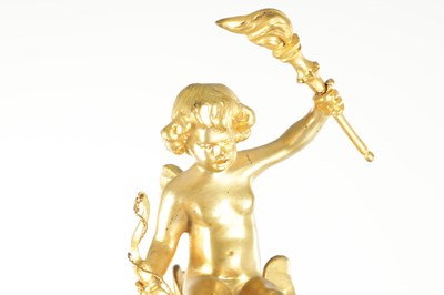 Lot 1533 - A GOOD 19TH CENTURY FRENCH GILT BRONZE AND WHITE MARBLE ‘CERCLES TOURNANTS’ FIGURAL MANTEL CLOCK