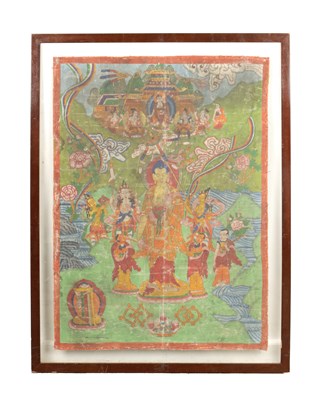 Lot 1693 - AN EARLY CHINESE TIBETAN OIL ON CLOTH