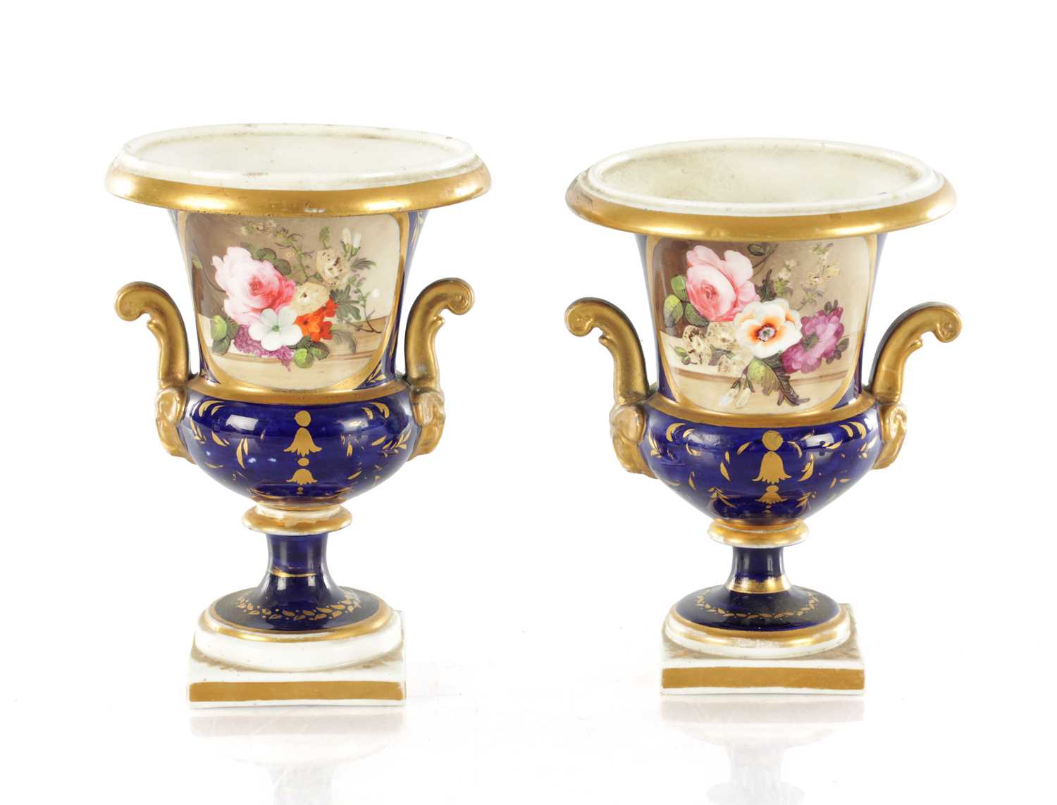 Lot 66 - A PAIR OF 19TH CENTURY DERBY URN SHAPED VASES