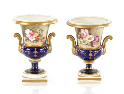 Lot 1680 - A PAIR OF 19TH CENTURY DERBY URN SHAPED VASES