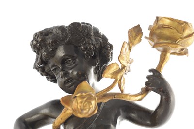 Lot 1583 - A 19TH CENTURY BRONZE, ORMOLU AND WHITE MARBLE THREE PIECE FRENCH CLOCK SET BRONZES SIGNED CLODION