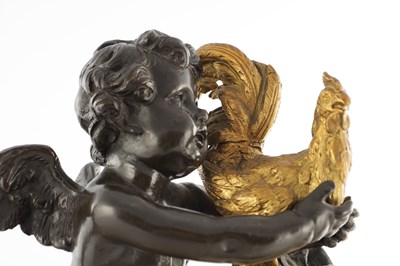 Lot 1583 - A 19TH CENTURY BRONZE, ORMOLU AND WHITE MARBLE THREE PIECE FRENCH CLOCK SET BRONZES SIGNED CLODION