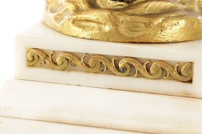 Lot 1583 - A 19TH CENTURY BRONZE, ORMOLU AND WHITE MARBLE THREE PIECE FRENCH CLOCK SET BRONZES SIGNED CLODION