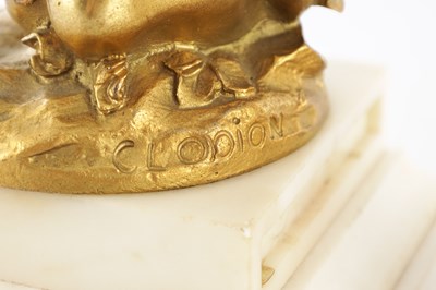 Lot 1583 - A 19TH CENTURY BRONZE, ORMOLU AND WHITE MARBLE THREE PIECE FRENCH CLOCK SET BRONZES SIGNED CLODION