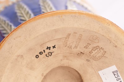Lot 19 - A DOULTON LAMBETH STONEWARE TAPERED SHOULDERED VASE WITH SLENDER NECK AND FLARED RIM