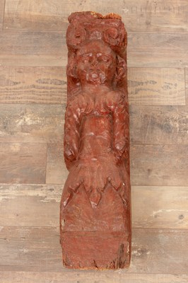 Lot 964 - A 17TH CENTURY PAINTED CARVED OAK FIGURAL COLUMN