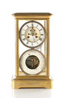 Lot 1321 - PAUL FROGERE, PARIS. A LARGE LATE 19TH CENTURY FRENCH FOUR-GLASS LIBRARY CLOCK WITH BAROMETER
