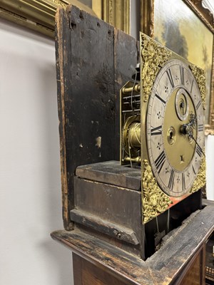 Lot 1171 - SAMUEL GASCOINE LONDON. AN EARLY 18TH CENTURY AND LATER 10” HERRING-BANDED FIGURED WALNUT EIGHT-DAY LONGCASE CLOCK