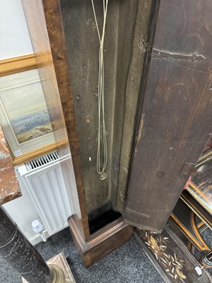 Lot 1171 - SAMUEL GASCOINE LONDON. AN EARLY 18TH CENTURY AND LATER 10” HERRING-BANDED FIGURED WALNUT EIGHT-DAY LONGCASE CLOCK