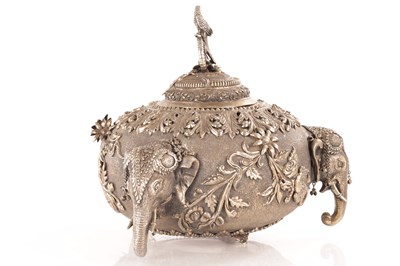 Lot 304 - A LATE 19TH CENTURY INDIAN SILVER METAL LIDDED CENTRE PIECE