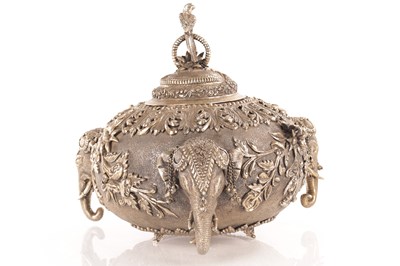 Lot 304 - A LATE 19TH CENTURY INDIAN SILVER METAL LIDDED CENTRE PIECE