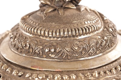 Lot 304 - A LATE 19TH CENTURY INDIAN SILVER METAL LIDDED CENTRE PIECE