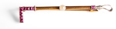 Lot 160 - A Ruby and Pearl set Yellow Gold TIE PIN in...
