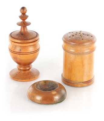 Lot 940 - THREE PIECES OF 19TH CENTURY TURNED FRUITWOOD TREEN WARE
