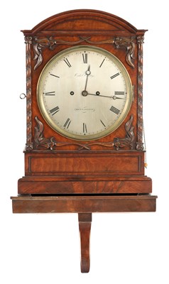 Lot 1333 - CALEB CHITTY, KENNINGTON. A WILLIAM IV FIGURED MAHOGANY BRACKET CLOCK AND BRACKET