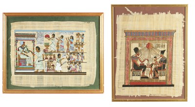 Lot 1264 - TWO EGYPTIAN PAPYRUS COLOURED PRINTS