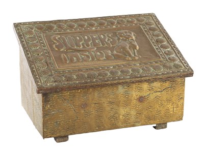 Lot 884 - AN ART DECO BRASS SLIPPER BOX