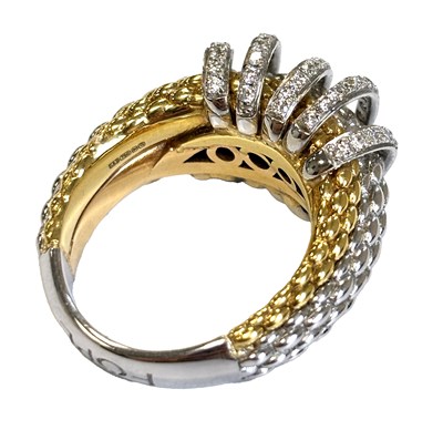 Lot 112 - A STYLISH FOPE MIA LUCE 18CT YELLOW WHITE AND ROSE GOLD O.75CT FIVE STRAND DIAMOND RING