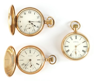 Lot 360 - A COLLECTION OF THREE GOLD PLATED POCKET WATCHES