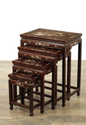 Lot 265 - A NEST OF FOUR CHINESE ROSEWOOD AND MOTHER OF PEARL INLAID TABLES