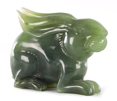 Lot 188 - A CHINESE CARVED JADE SCULPTURE OF A RABBIT