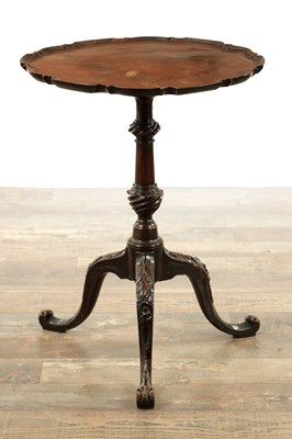 Lot 1260 - A GEORGE III CHIPPENDALE STYLE CARVED MAHOGANY TRIPOD TABLE