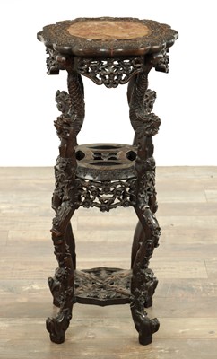 Lot 166 - A 19TH CENTURY HARDWOOD CHINESE JARDINIERE STAND