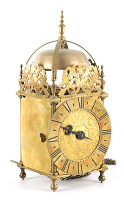 Lot 1030 - AN EARLY 18TH CENTURY STYLE BRASS WEIGHT DRIVEN LANTERN CLOCK